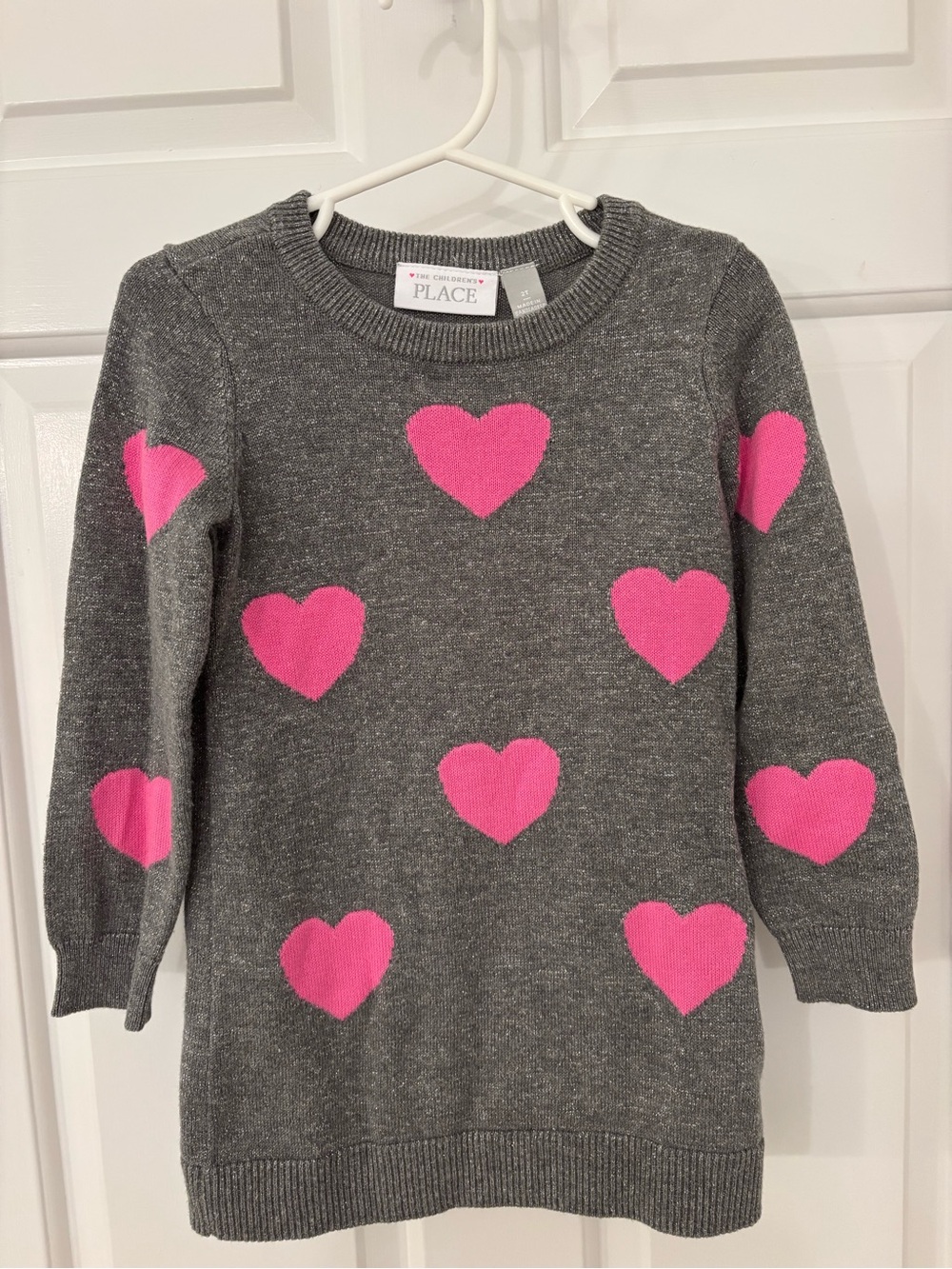 The Children's Place Gray Sweater Tunic with Pink Hearts